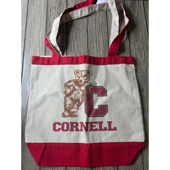 Cornell University Canvas Tote Bag In Red & Natural Colors - Picture 1 of 7